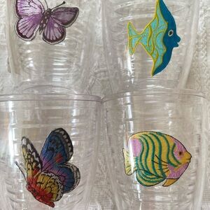 Set of 4 Clear Traverese Tumblers with Colorful Embroidered Designs